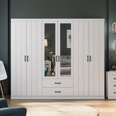 BOXED ALLINGTON 6 DOOR 2 DRAWER WARDROBE WITH MIRROR - WHITE [3 BOXES]
