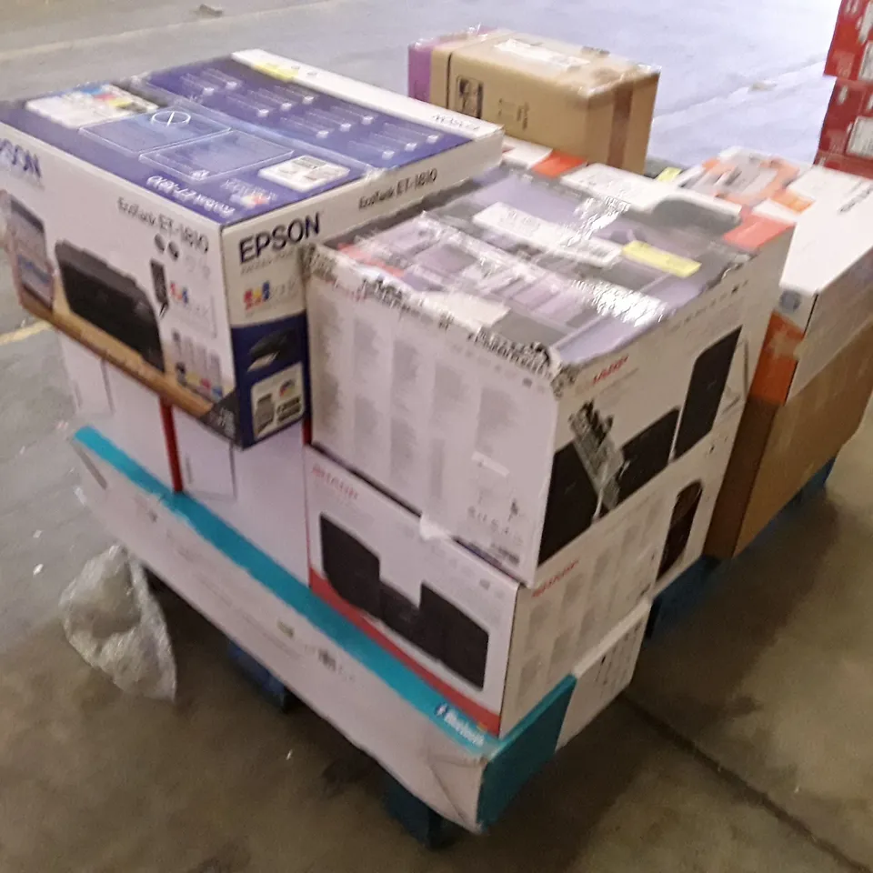 PALLET OF ASSORTED ELECTRONIC PRODUCTS INCLUDING PRINTERS, KEYBOARD, PARTY SPEAKER SYSTEM, CD BOOMBOX