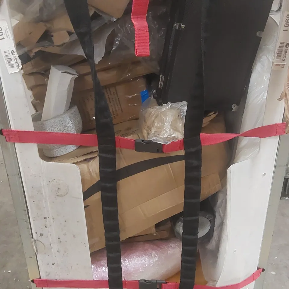 CAGE CONTAINING A LARGE QUANTITY OF ASSORTED ITEMS INCLUDING: CLOTHES HANGERS, GRANITE PESTLE AND MORTAR, CHRISTMAS TREE STORAGE BAGS, FOAM ROLLER ECT // CAGE NOT INCLUDED