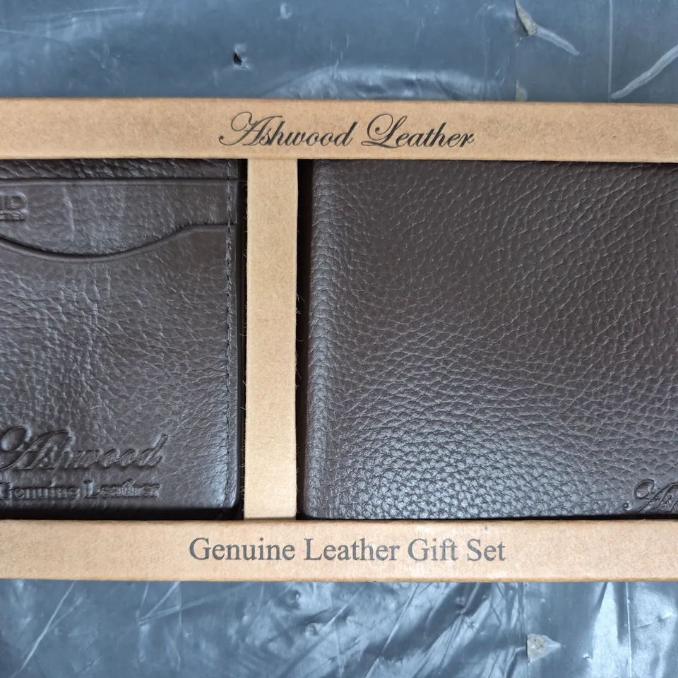 ASHWOOD LEATHER WALLET & CARDHOLDER GIFT SET IN DARK BROWN