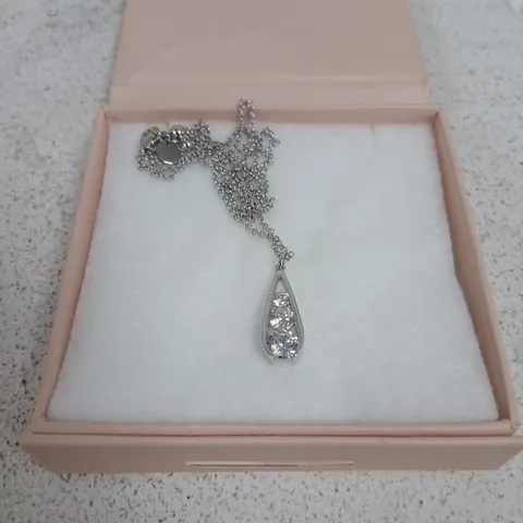 DIAMONIQUE TEARDROP PENDANT NECKLACE – PINK BOX
