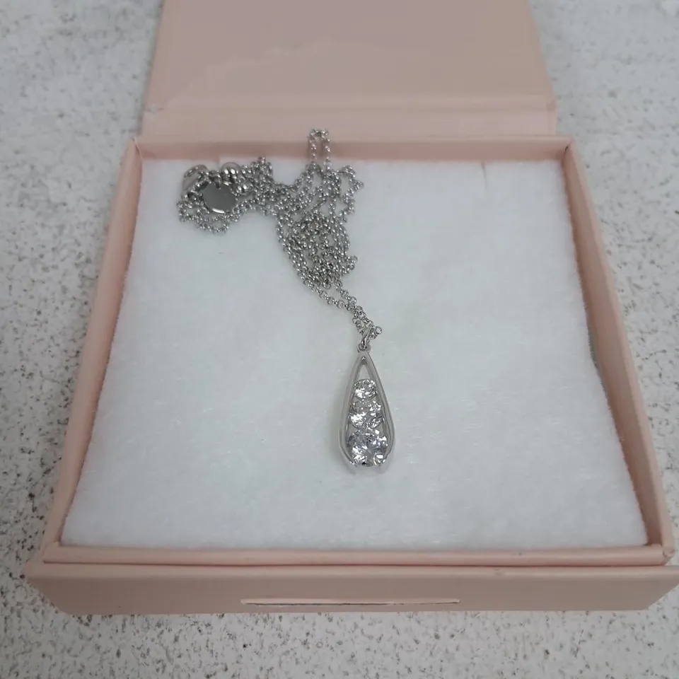DIAMONIQUE TEARDROP PENDANT NECKLACE – PINK BOX