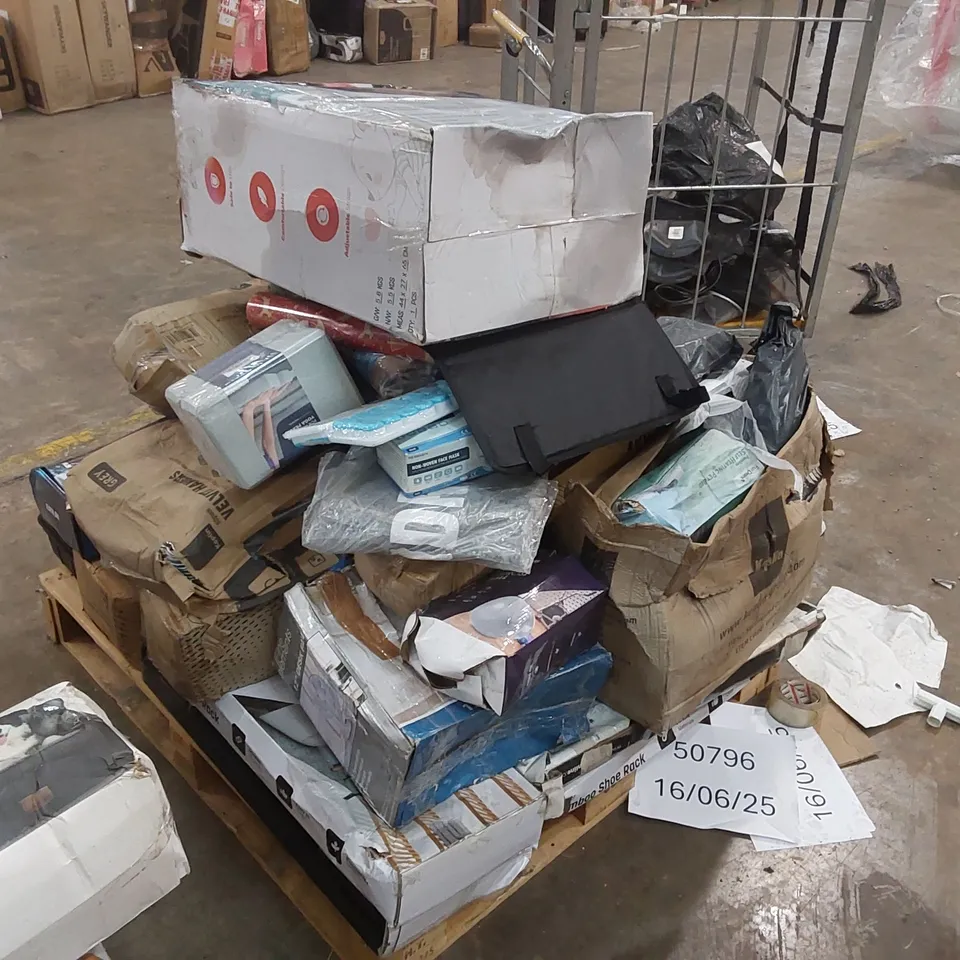 PALLET CONTAINING A LARGE VARIETY OF HOUSEHOLD ITEMS