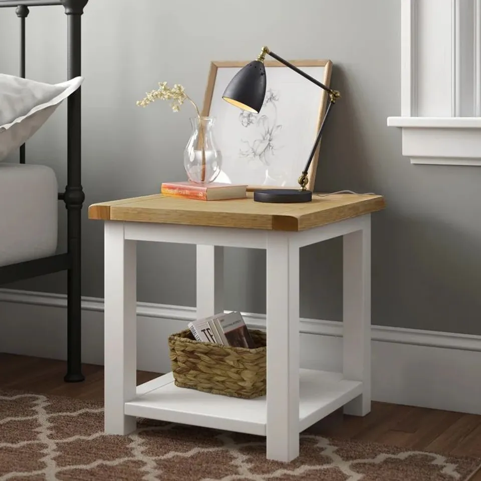 BOXED POMPEY SIDE TABLE WITH STORAGE, WHITE & WAX (1 BOX)