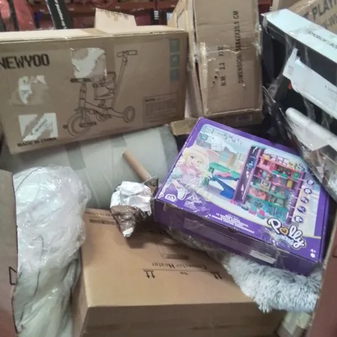 PALLET CONTAINING VARIOUS ASSORTED ITEMS TO INCLUDE: LASER TAG GUNS, 5 IN 1 BALANCE BIKE, POLLY POCKET PLAYSET AND LOTS MORE UNMARKED BOXED ITEMS 