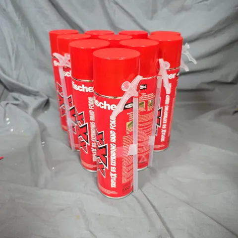 LOT OF 10 CANS OF FISCHER TRIPLE X EXPANDING HAND FOAM 500ML PER CAN
