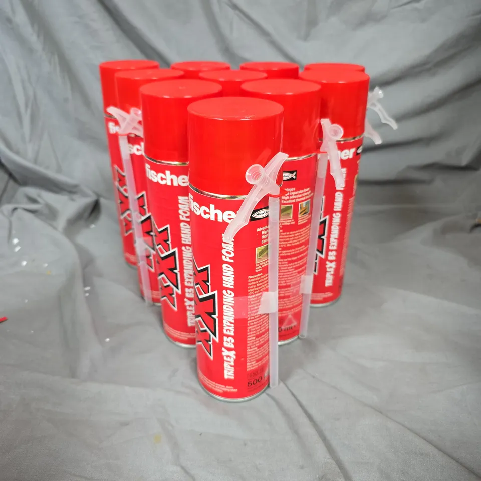 LOT OF 10 CANS OF FISCHER TRIPLE X EXPANDING HAND FOAM 500ML PER CAN
