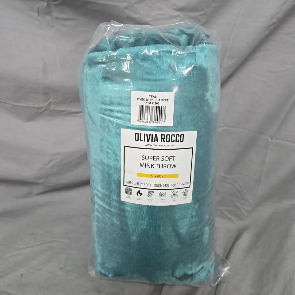 BAGGED OLIVIA ROCCO SUPER SOFT TEAL DYED MINK BLANKET (150X200)