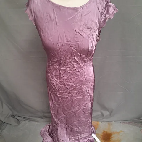 GHOST AVERIE SATIN MIDI DRESS IN PURPLE SIZE 12