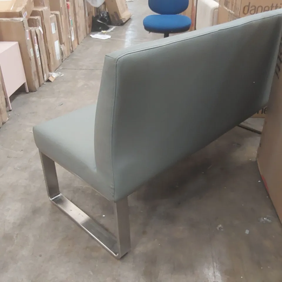DANETTI LOOP 3 SEATER GREY FAUX LEATHER & STAINLESS STEEL DINING BENCH WITH BACKREST