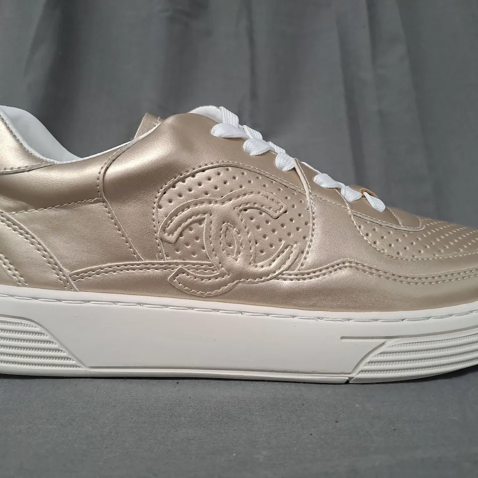 BOXED PAIR OF CHANEL SNEAKERS IN GOLD EU SIZE 39