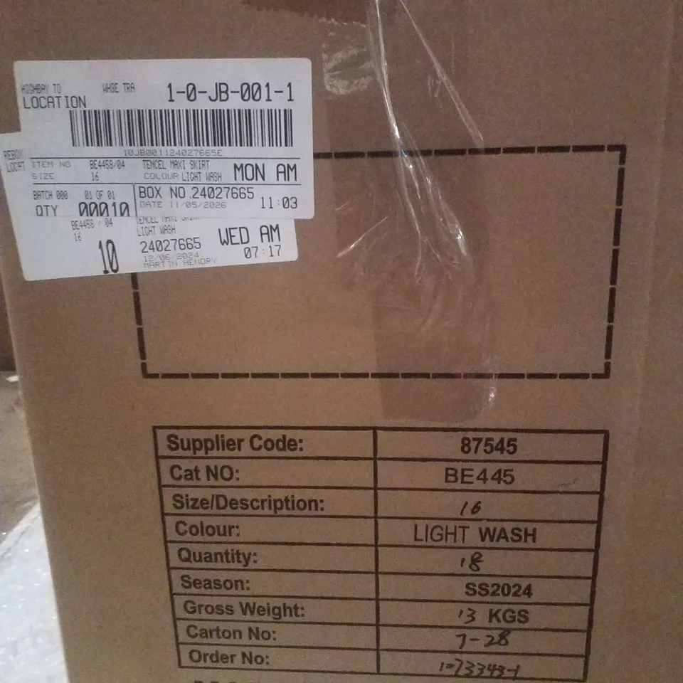 BOX CONTAINING APPROXIMATELY 10 BRAND NEW SIMPLY BE TENCEL LIGHT WASH MAXI SKIRT - SIZE 16
