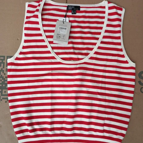 NOBODY'S CHILD WAISTED STRIPE VEST IN RED STRIPE SIZE MEDIUM