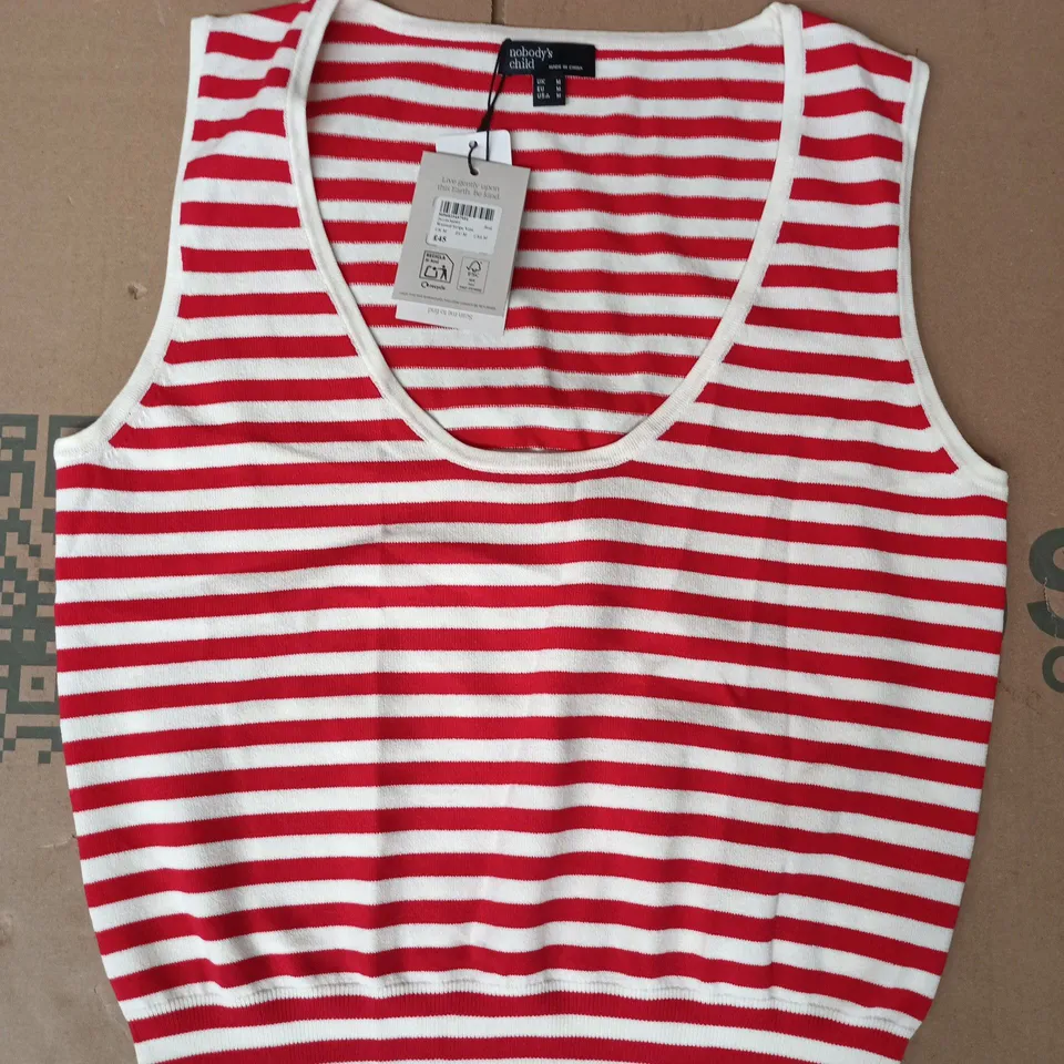 NOBODY'S CHILD WAISTED STRIPE VEST IN RED STRIPE SIZE MEDIUM