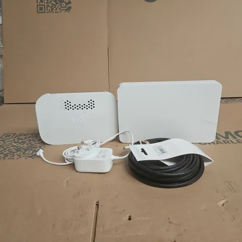 TOTE OF APPROXIMATELY 8 ASSORTED ITEMS TO INCLUDE SKY HUBS, CABLES, PLUGS ETC