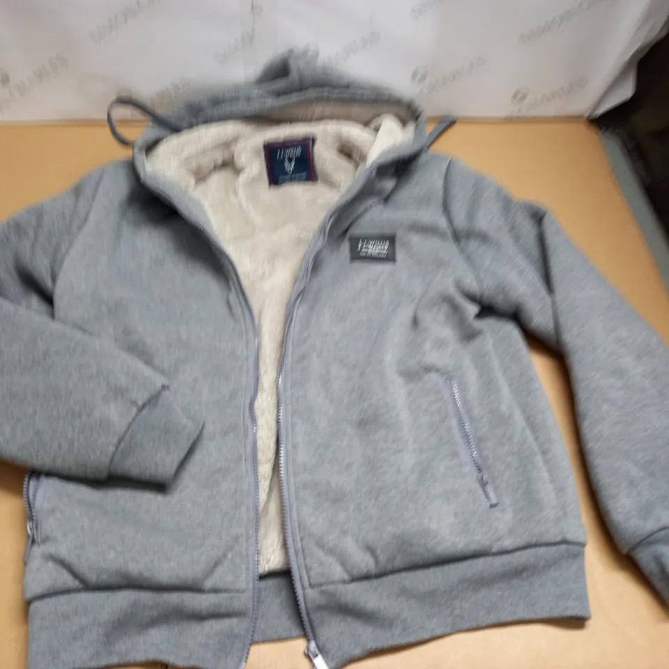 J.JWILLIS GREY BORG LINED ZIP THROUGH HOODIE - M