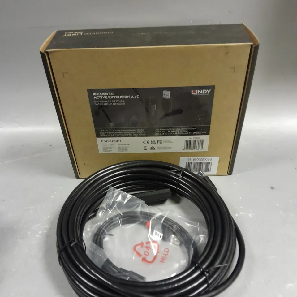 BOXED LINDY USB 3.0 ACTIVE EXTENSION CABLE - USB A MALE TO C FEMALE - 10M