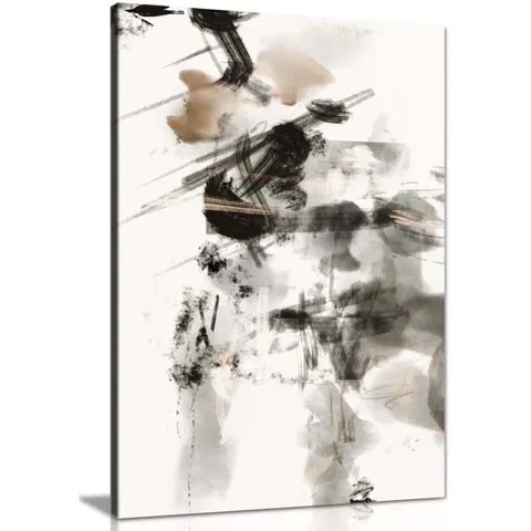 BOXED ABSTRACT BLACK AND GREY PAINT STOKES - WRAPPED CANVAS PAINTING