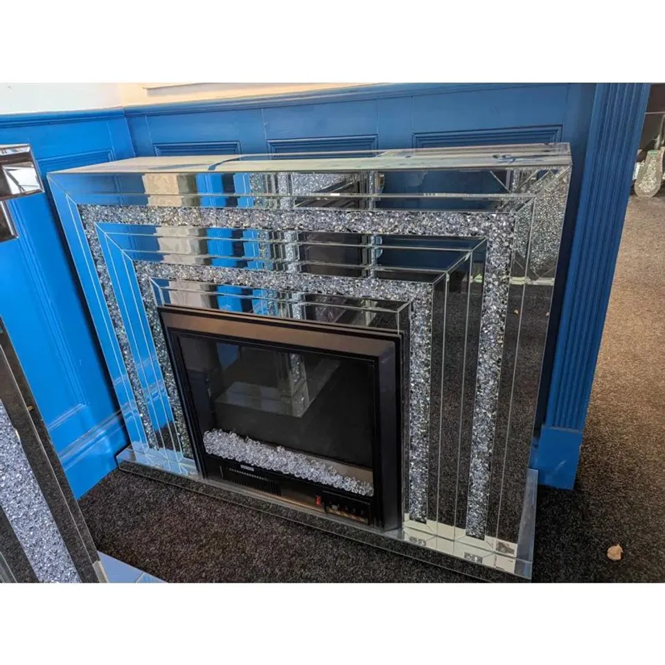 BOXED NOVA MIRRORED CRUSHED DIAMOND ELECTRIC FIREPLACE (1 BOX)
