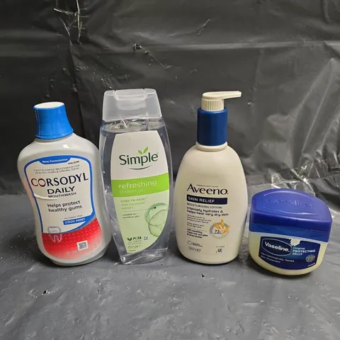 APPROXIMATEY 20 ASSORTED HEALTH AND BEAUTY PRODUCTS TO INCLUDE - CORSODYL DAILY MOUTHWASH - VASELINE PROTECTING JELLY AND SIMPLE REFRESHING SHOWER GEL