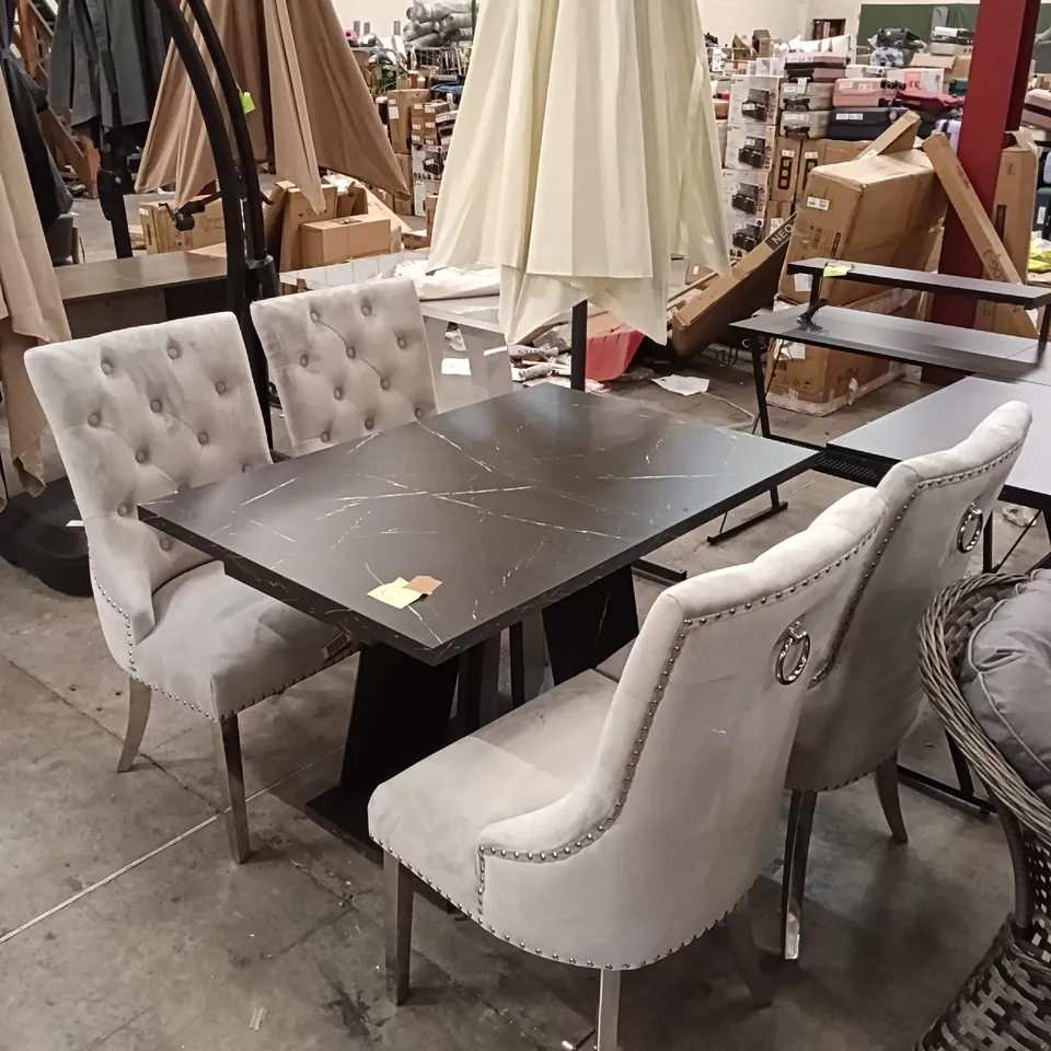 BLACK MARBLE EFFECT DINING TABLE WITH CHAIRS (5 PARTS) 