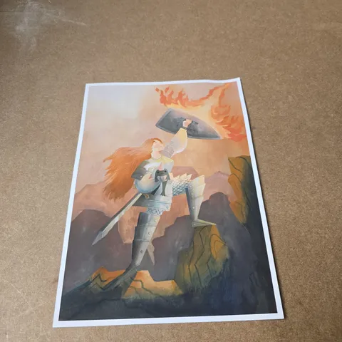 THE KNIGHT AND THE FROG ILLUSTRATED ART PRINT, FANTASY THEMED HOME DECOR