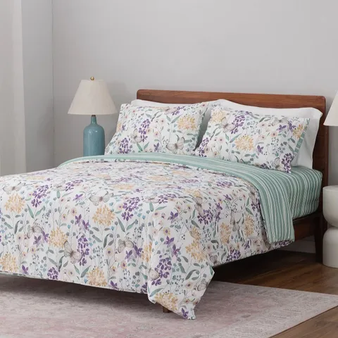 SUPERSOFT BY COZEE HOME REVERSIBLE BUTTERFLY FLORAL 4 PIECE DUVET SET