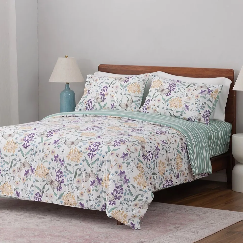 SUPERSOFT BY COZEE HOME REVERSIBLE BUTTERFLY FLORAL 4 PIECE DUVET SET