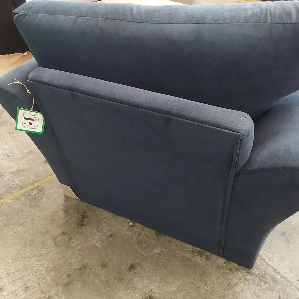 DESIGNER EASY CHAIR BLUE PLUSH FABRIC 