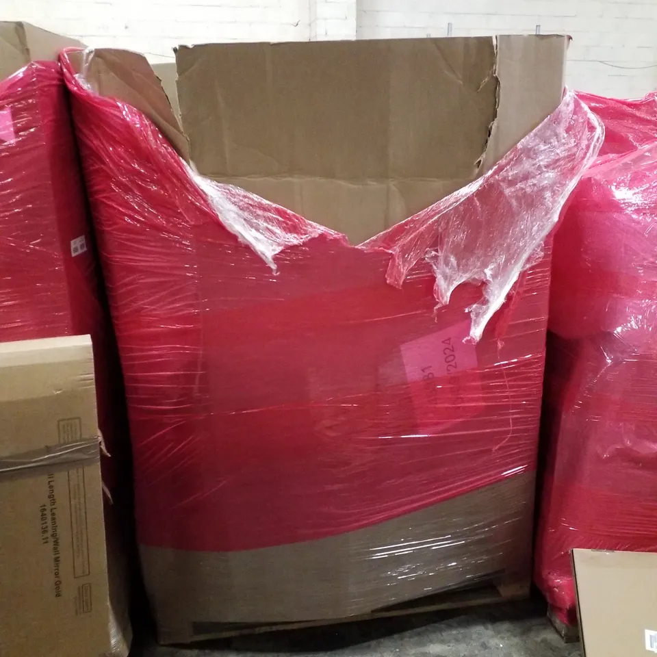 PALLET OF ASSORTED PRODUCTS INCLUDING PEDAL BIN, COFFEE TABLE, RETRACTABLE GATE, PLUG IN LED LIGHT, ALUMINIUM FRAME WRITING BOARD