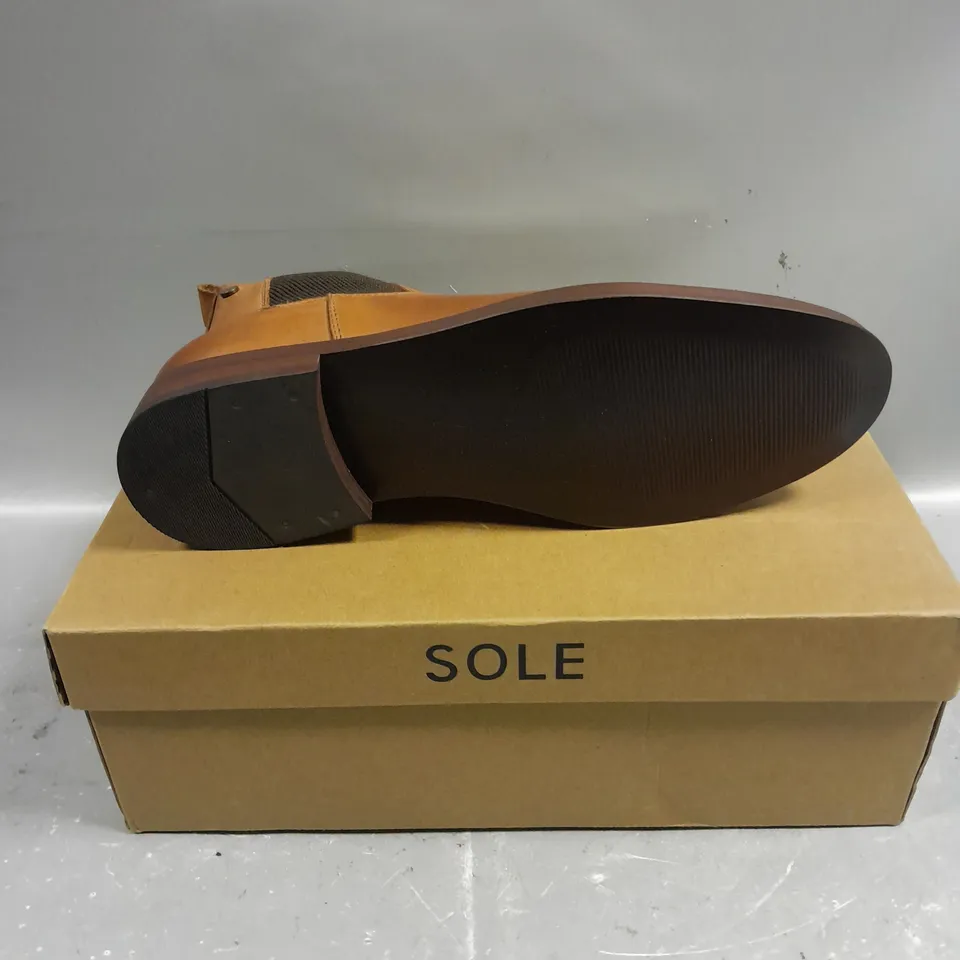 BOXED PAIR OF SOLE NEW CHELSEA BOOTS IN HONEY BROWN - 9