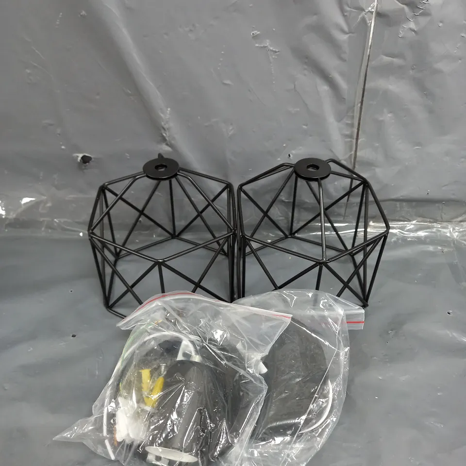 SET OF 2 BIRDCAGE LIGHTSHADES AND CEILING PENDANTS