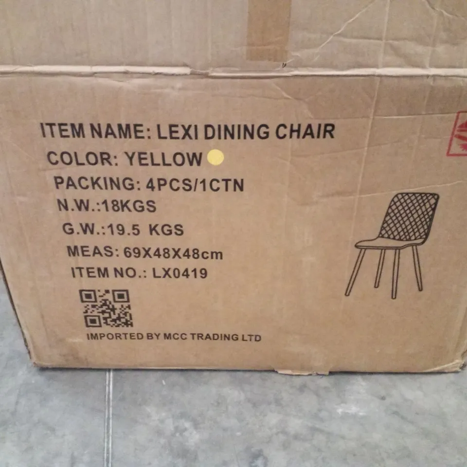 BOXED SET OF 4 UPHOLSTERED YELLOW DINING CHAIRS