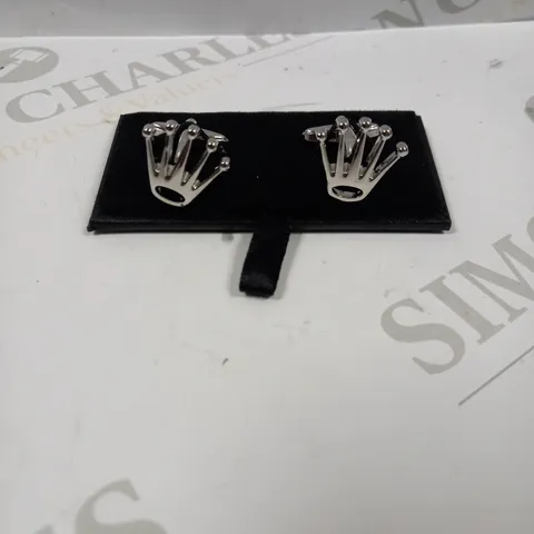 DESIGNER SILVER EFFECT MENS CUFF LINKS WITH ROLEX LOGO