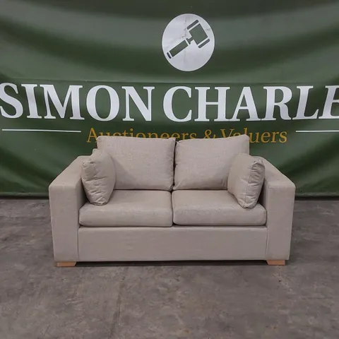DESIGNER 2 SEATER FABRIC UPHOLSTERED SOFA BED - NATURAL 