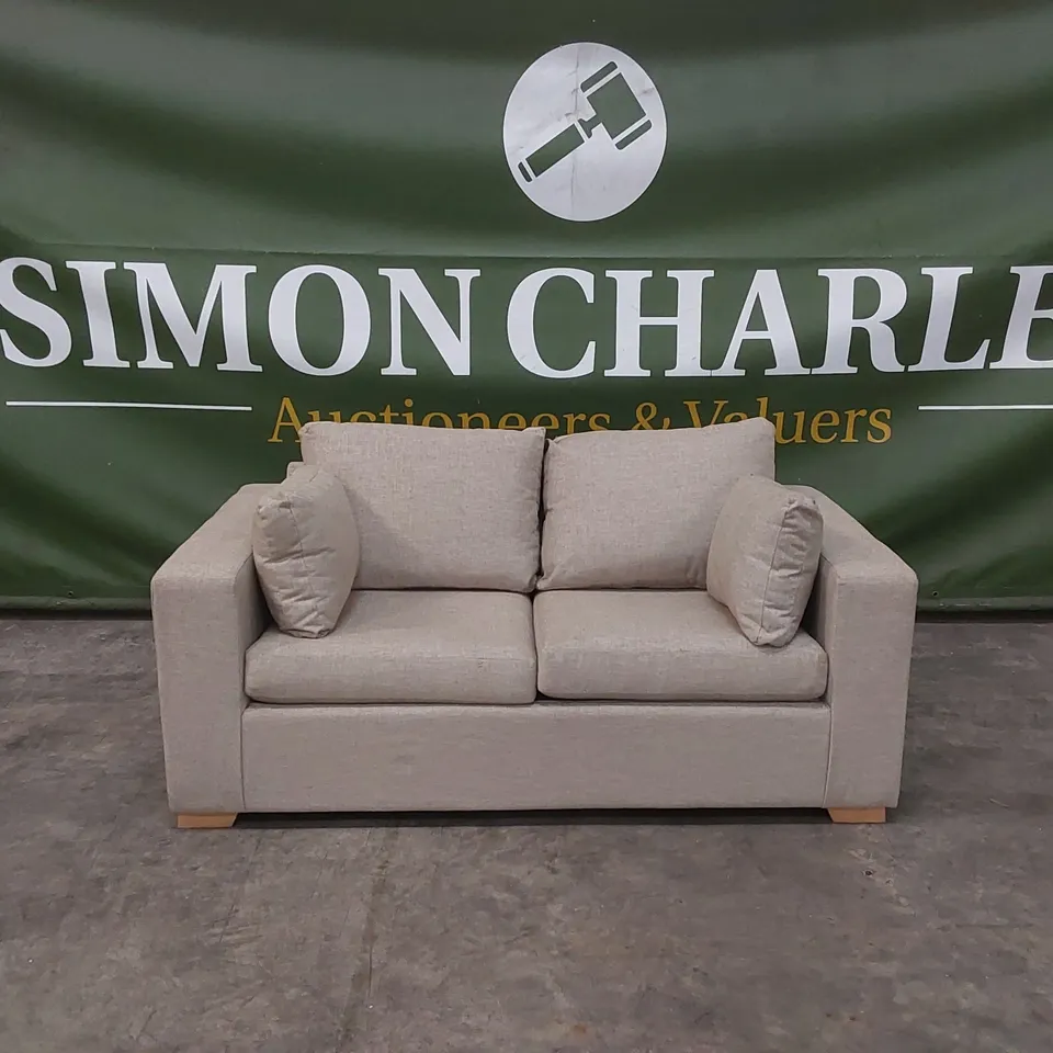 DESIGNER 2 SEATER FABRIC UPHOLSTERED SOFA BED - NATURAL 