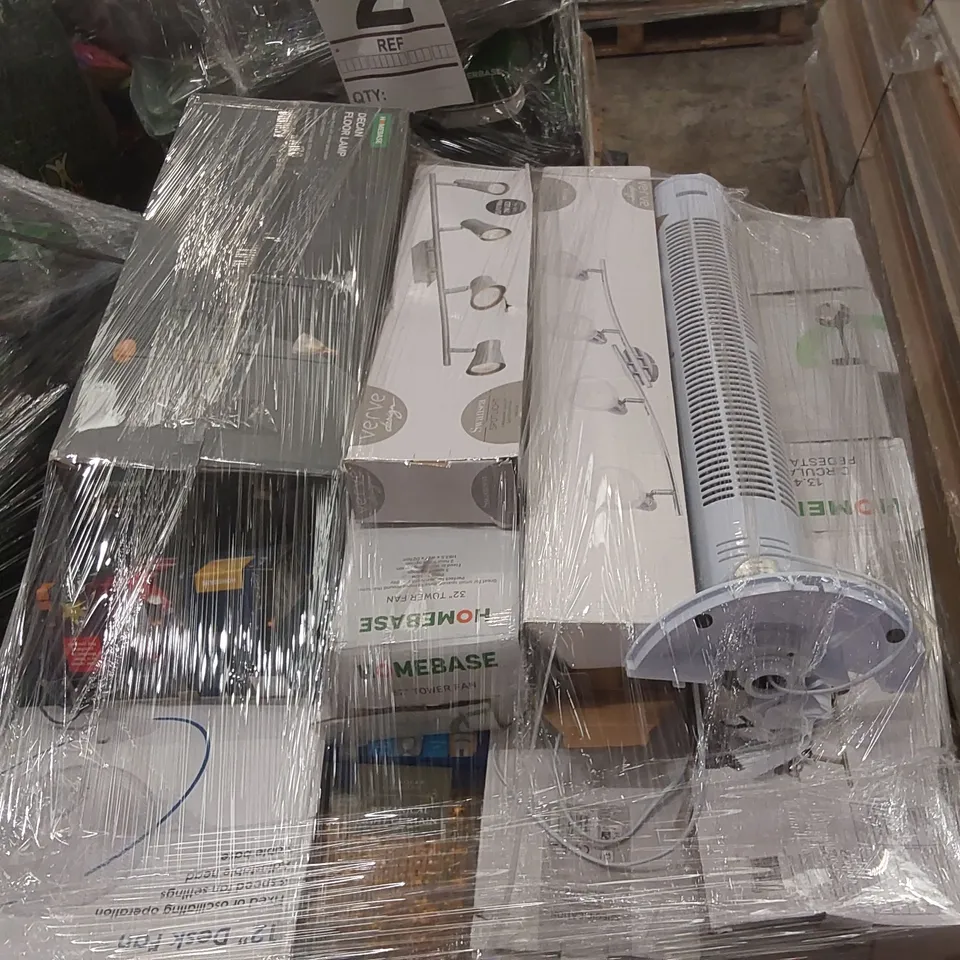 PALLET CONTAINING A LARGE ASSORTMENT OF UNCHECKED ELECTRICAL PRODUCTS INCLUDING: FANS, CEILING LIGHTS ECT