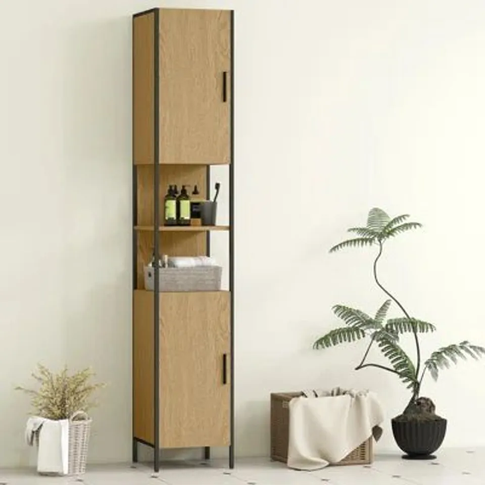 BOXED MANUFACTERED WOOD, STEEL FREESTANDING BATHROOM CABINET 