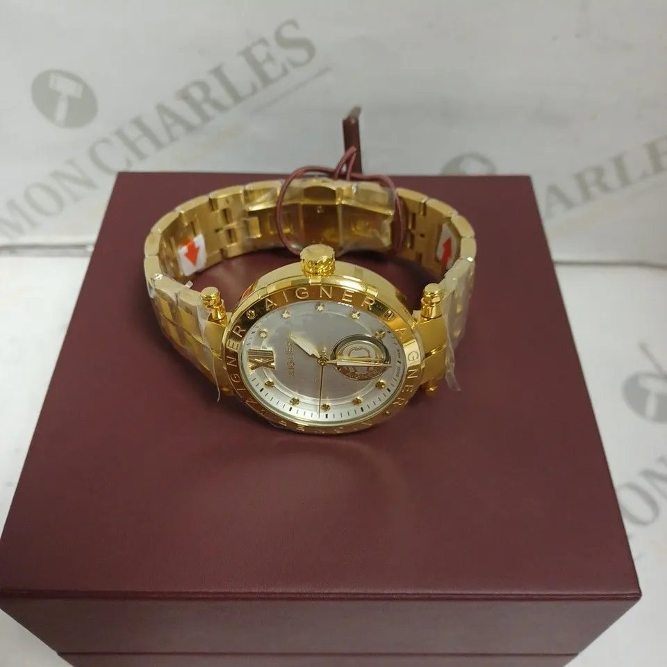 BOXED AIGNER GENTS VIGEVANO SWISS MADE WATCH WITH STAINLESS STEEL BRACELET - 5 ATM. 