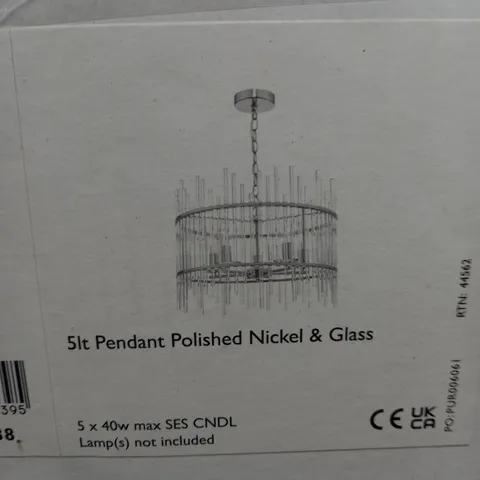 DÄR OLYN 5 LIGHT PENDANT POLISHED NICKEL & GLASS
