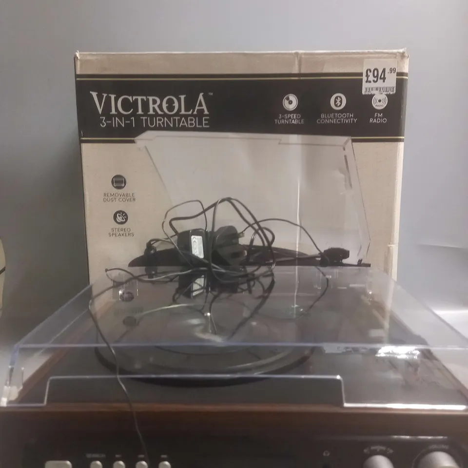 VICTROLA 3-IN-1 BLUETOOTH TURNTABLE IN WOOD BROWN