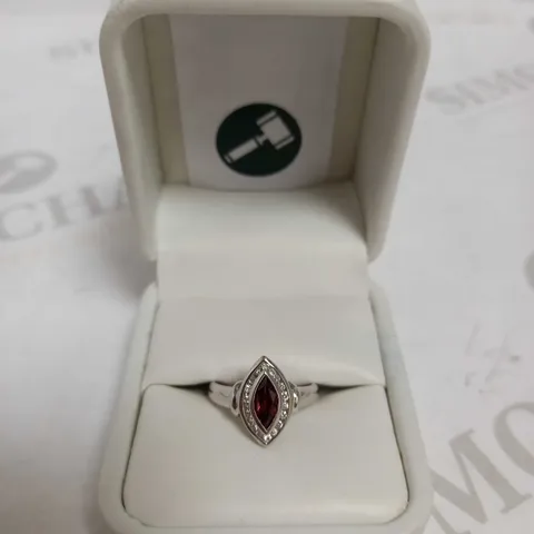 DESIGNER 9CT WHITE GOLD GARNET AND DIAMONDS HALO RING