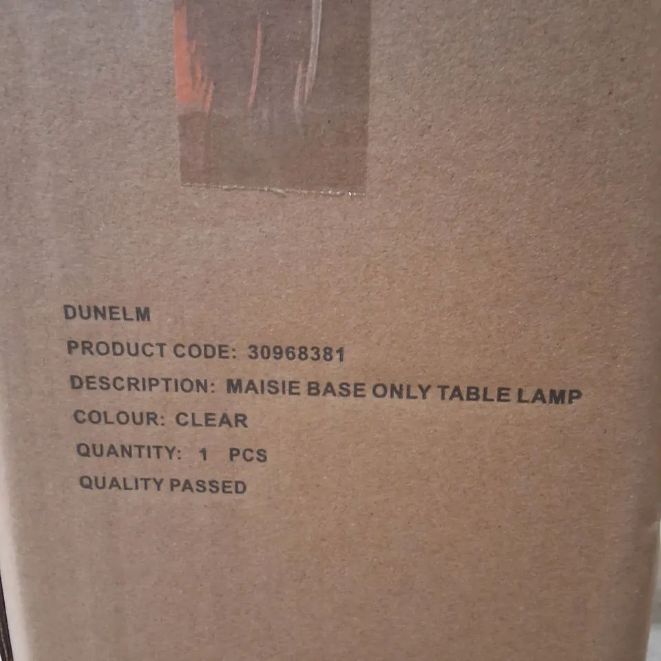 BOXED DUNELM MAISIE TABLE LAMP BASE – CLEAR GLASS & ACRYLIC WITH CHROME FINISH (BASE ONLY)