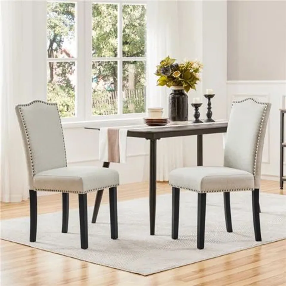 BOXED SET OF 2 FABRIC PARSONS CHAIRS - BEIGE (1 BOX)