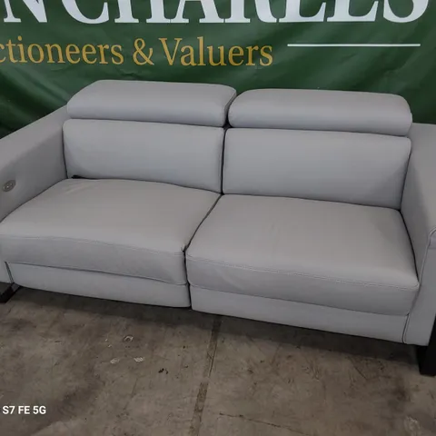 QUALITY ITALIAN DESIGNER ASHLEY THREE SEATER SOFA WITH LEFT HAND POWER RECLINER & ADJUSTABLE HEADRESTS GREY LEATHER