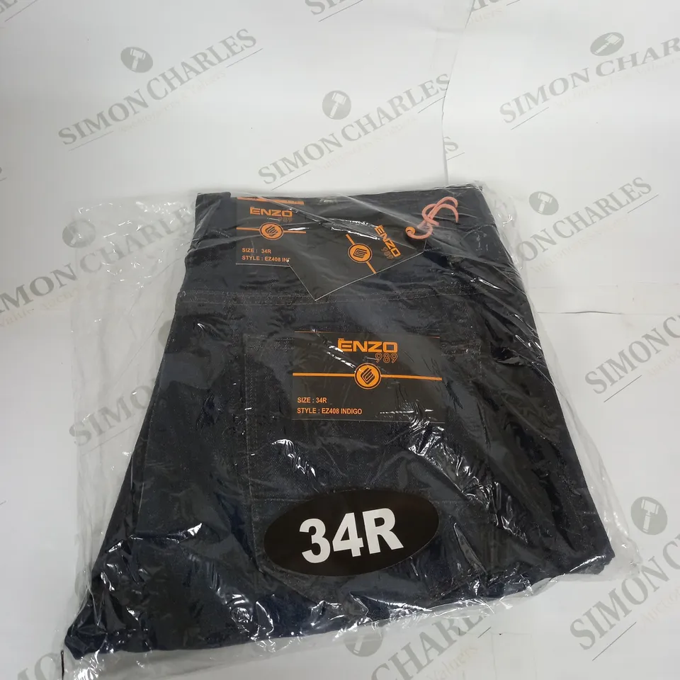 BAGGED ENZO INDIGO DENIM JEANS SIZE 34R