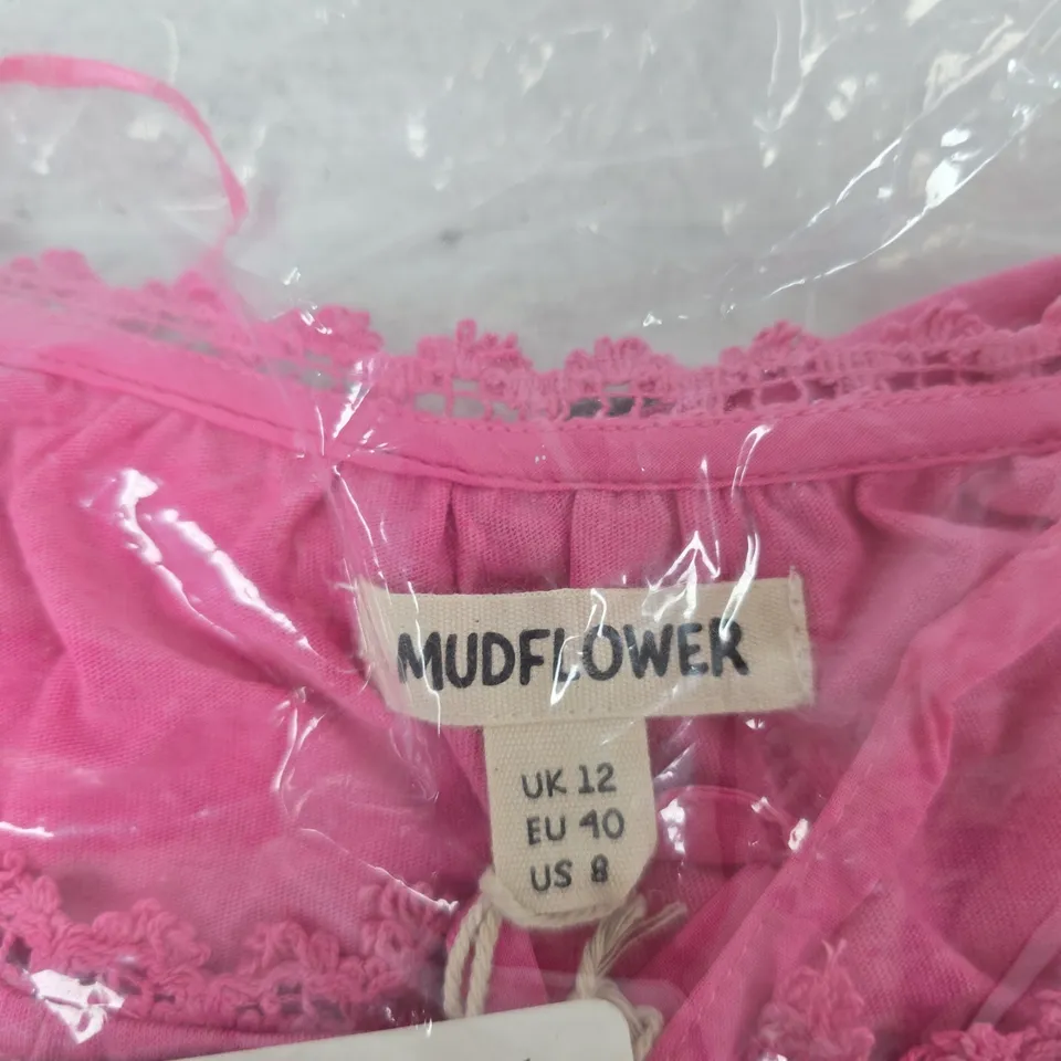 MUDFLOWER PINK LACE-TRIM TOP, WOMEN'S, UK 12 (EU 40, US 8)
