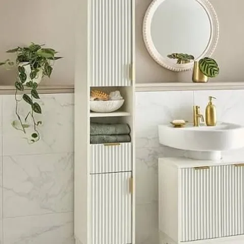 BOXED CORA FLUTED TALL CABINET - WHITE (1 BOX)