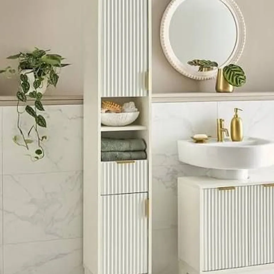 BOXED CORA FLUTED TALL CABINET - WHITE (1 BOX)