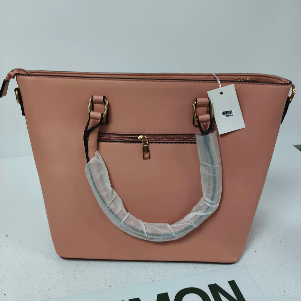 PINK FAUX-CROCODILE HANDBAG WITH GOLD-TONE HARDWARE